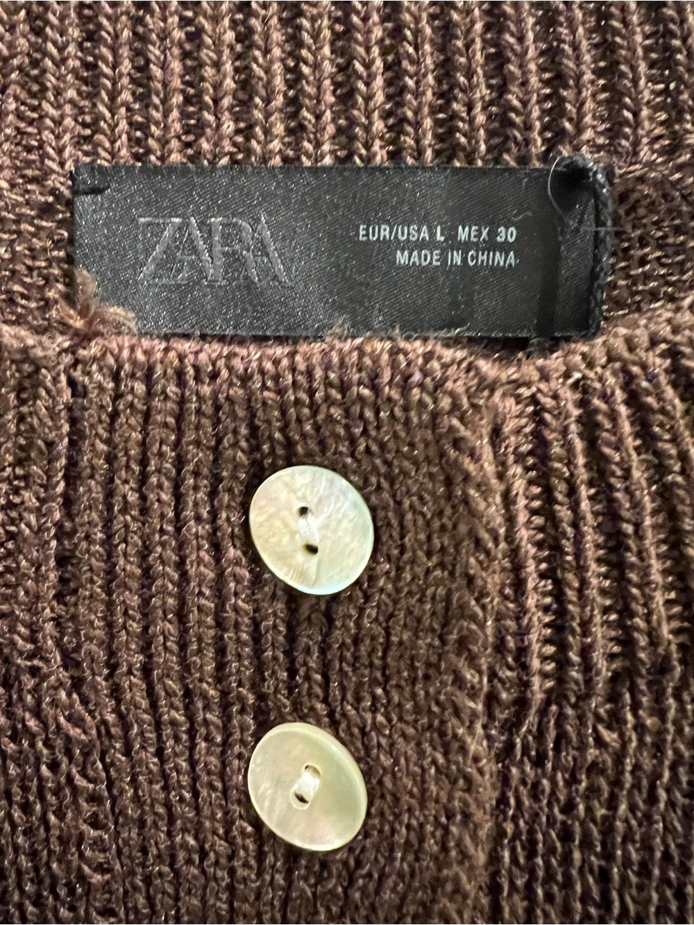 Zara Brown Short-Sleeve Button Knit Jumper Top β Size Large - Picture 7 of 9